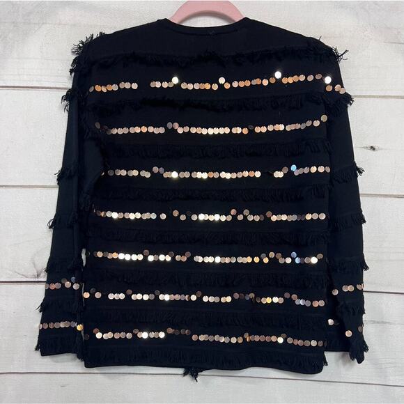 EK Edinburch Knitwear Size XS Black Button Up Cardigan Fray and Gold Detailing - Picture 3 of 8